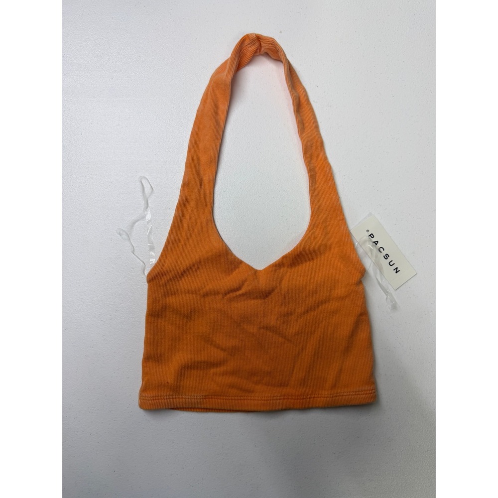 PacSun Womens Ribbed Knit Halter Crop Top Orange V-Neck Size XS NWT